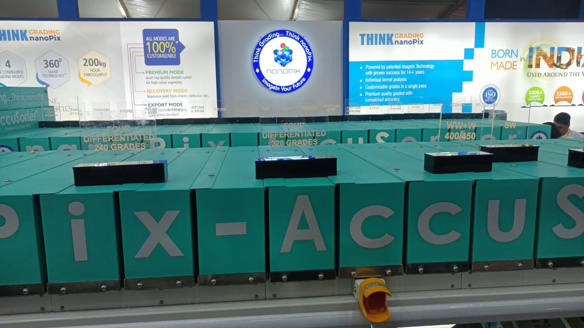 nanoPixISS's tweet photo. The Kaju Centennial Summit 2025 is LIVE in Mangalore! Day 1 brought electric energy &amp; an incredible response to AccuSorter: with 4 grading modes, 20 grades &amp; 100% customization, it’s the future of cashew grading. Visit B8–B11 &amp; B14–B17, Dr. TMA Pai Centre. #AgriTech #AccuSorter https://t.co/GoWbZ3LnW3
