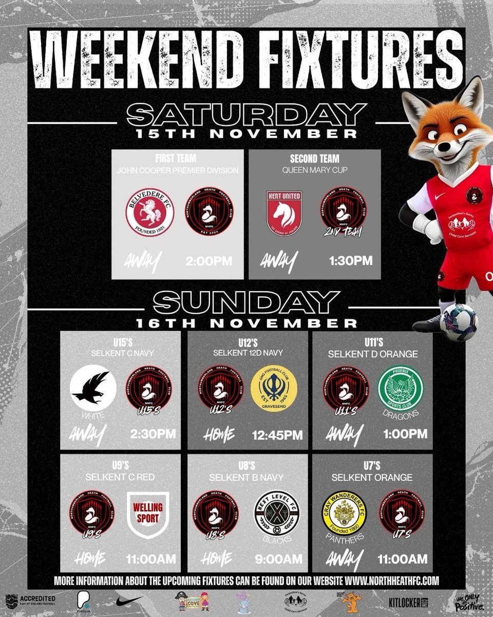 The weekend is closing in and so is a weather front! Let’s hope the incoming storm does not affect to many fixtures.

Good luck to everyone 💪

#uptheheath🔥🦊