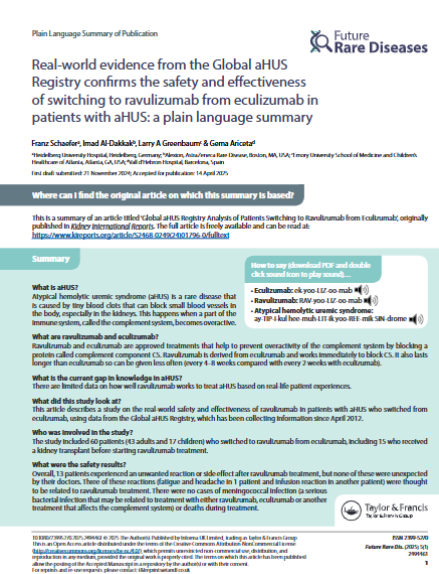 PlainLangSumm's tweet image. Real-world evidence from Global aHUS Registry shows safe transition between two complement inhibitors for rare kidney disease. 60 patients switched treatments with stable disease markers and no need for dialysis or transplant, learn more👇
hubs.ly/Q03T2dPF0

#PLSP