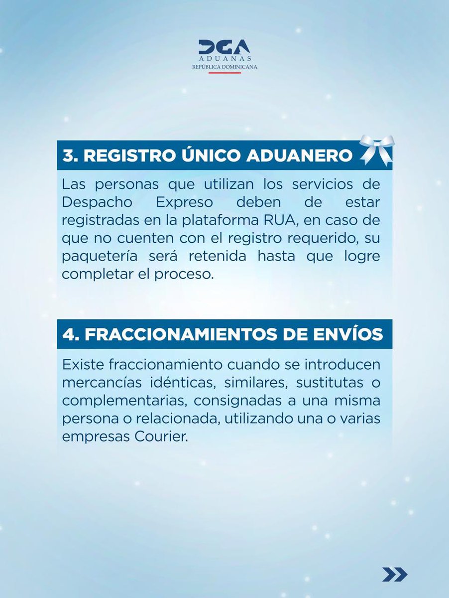 aduanard's tweet image. 🎄✨ ¡La Navidad se acerca y con ella tus compras más esperadas!
Antes de pedir tus paquetes, conoce estas 8 razones que pueden afectar la entrega de tu mercancía.
📦 Infórmate a tiempo y evita contratiempos.

#AduanasRD
#ComprasEnLinea