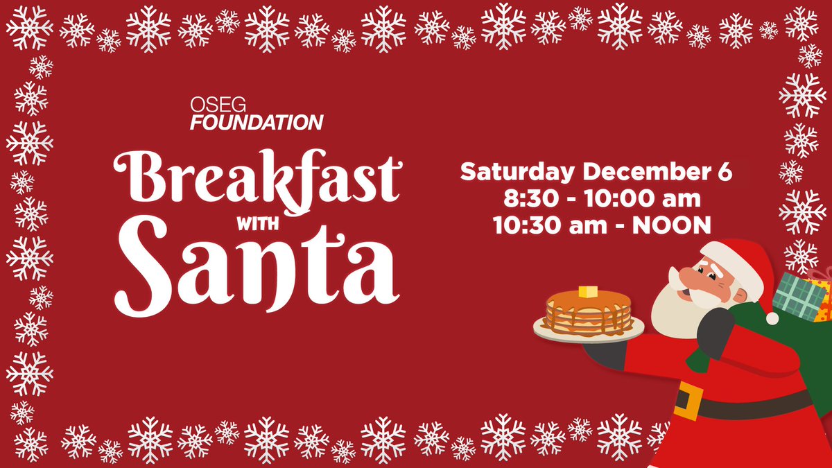 FoundationOSEG's tweet image. 🚨 BREAKING NEWS 🚨

The 830 am seating of Breakfast with Santa is officially 99% sold out, with only 3 adult and 3 child tickets remaining.

Our 1030 am seating is over 50% sold out. 

Get your tickets today: osegfoundation.ca/breakfast-with…
