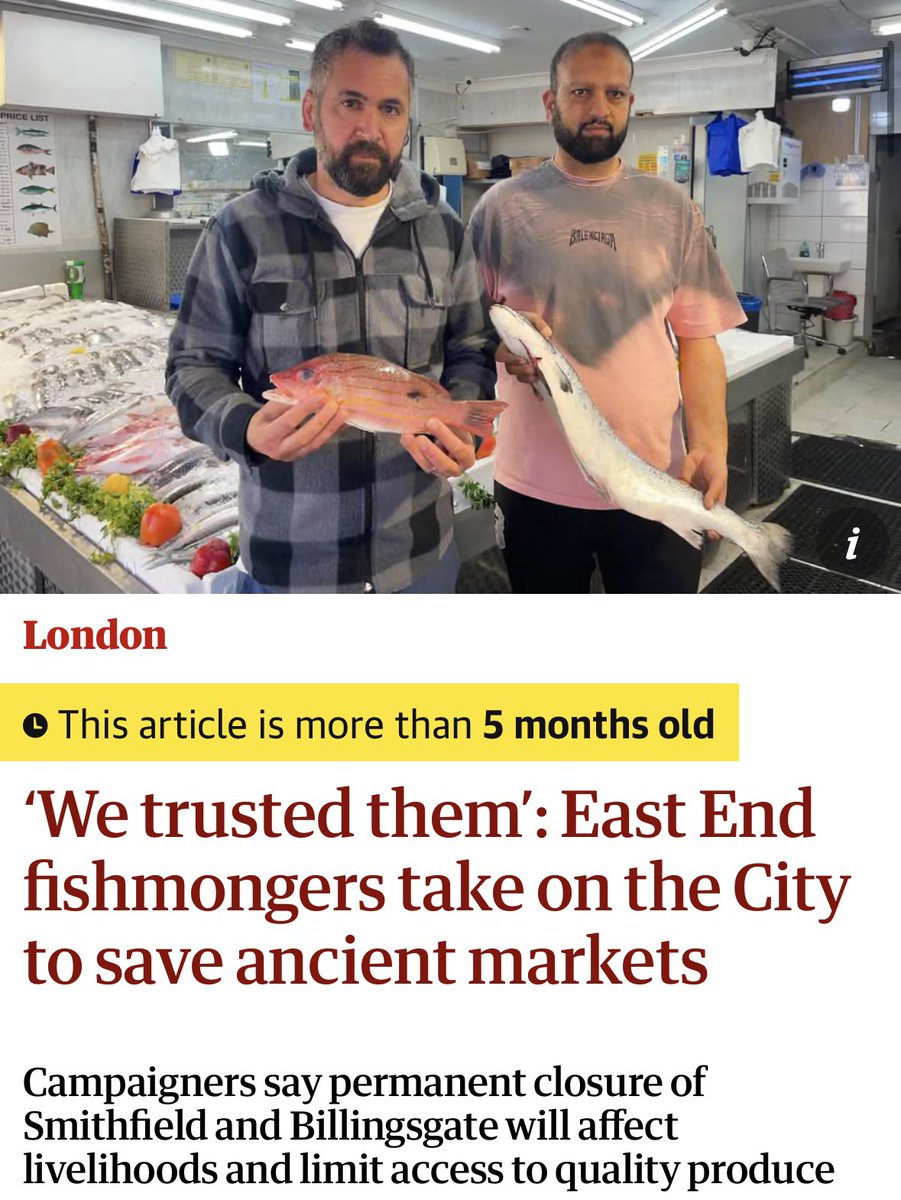 The oldest meat &amp; fish markets in London, which date back 850 years, are facing closure from 2028. Smithfield meat market &amp; Billingsgate fish market are to close after the City of London Corporation voted to withdraw support. 

The independent fishmongers and butchers in the two