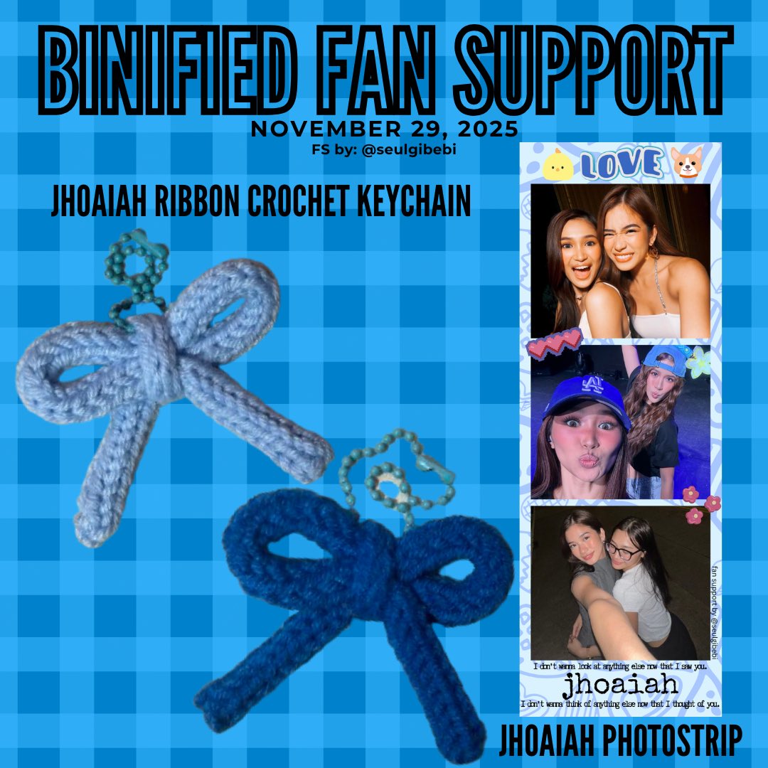 BINIFIED YEAR END PARTY FAN SUPPORT

JHOAIAH inspired Ribbon Crochet Keychain
JHOAIAH Mini Photostrip

Fan Support by: <a href="/seulgibebi/">ange</a>

🪩 mbf, like, rt (show on d-day)
🪩 strictly 1:1 ratio (limited qty)
🪩 time &amp; loc: tba 
🪩 open for trades (just dm me)
