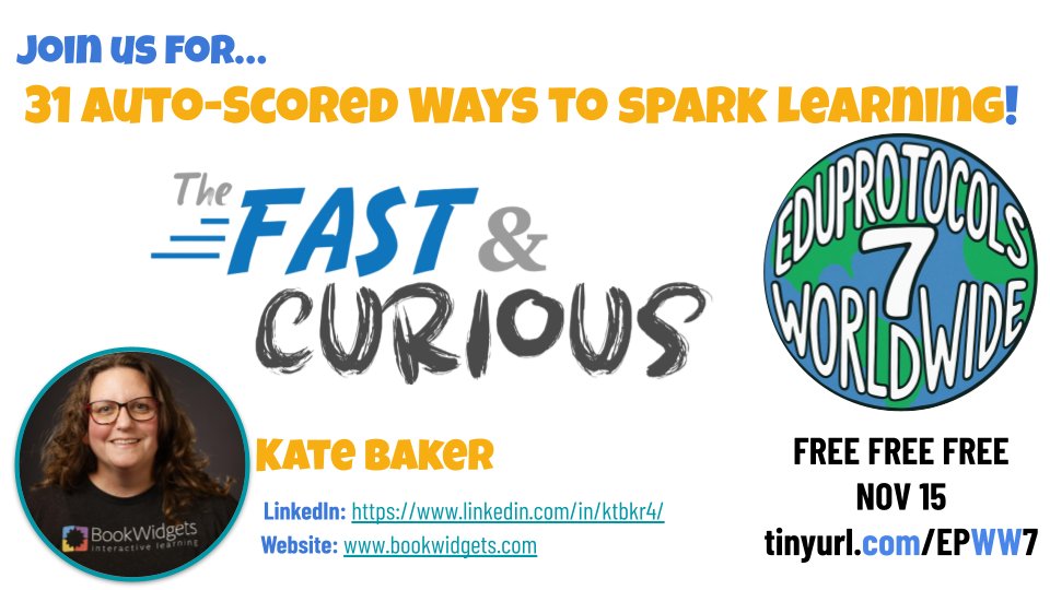 ibookwidgets's tweet image. We’re cheering on our very own Kate Baker as she presents at EduProtocols Worldwide 7! 🎉

📅 Sat. Nov 15 | Session 3, Room 2

If you love EduProtocols, this is one you won’t want to miss!
Full schedule 🔗 tinyurl.com/EPWW7

#BookWidgets #FastAndCurious #EduProtocols