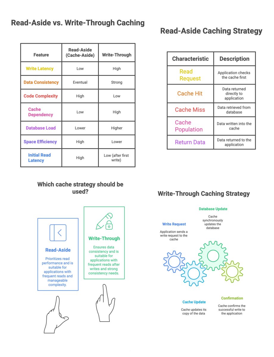 iamsaquibdev's tweet image. #Database Caching: Read-aside vs. Write-through cache 👉