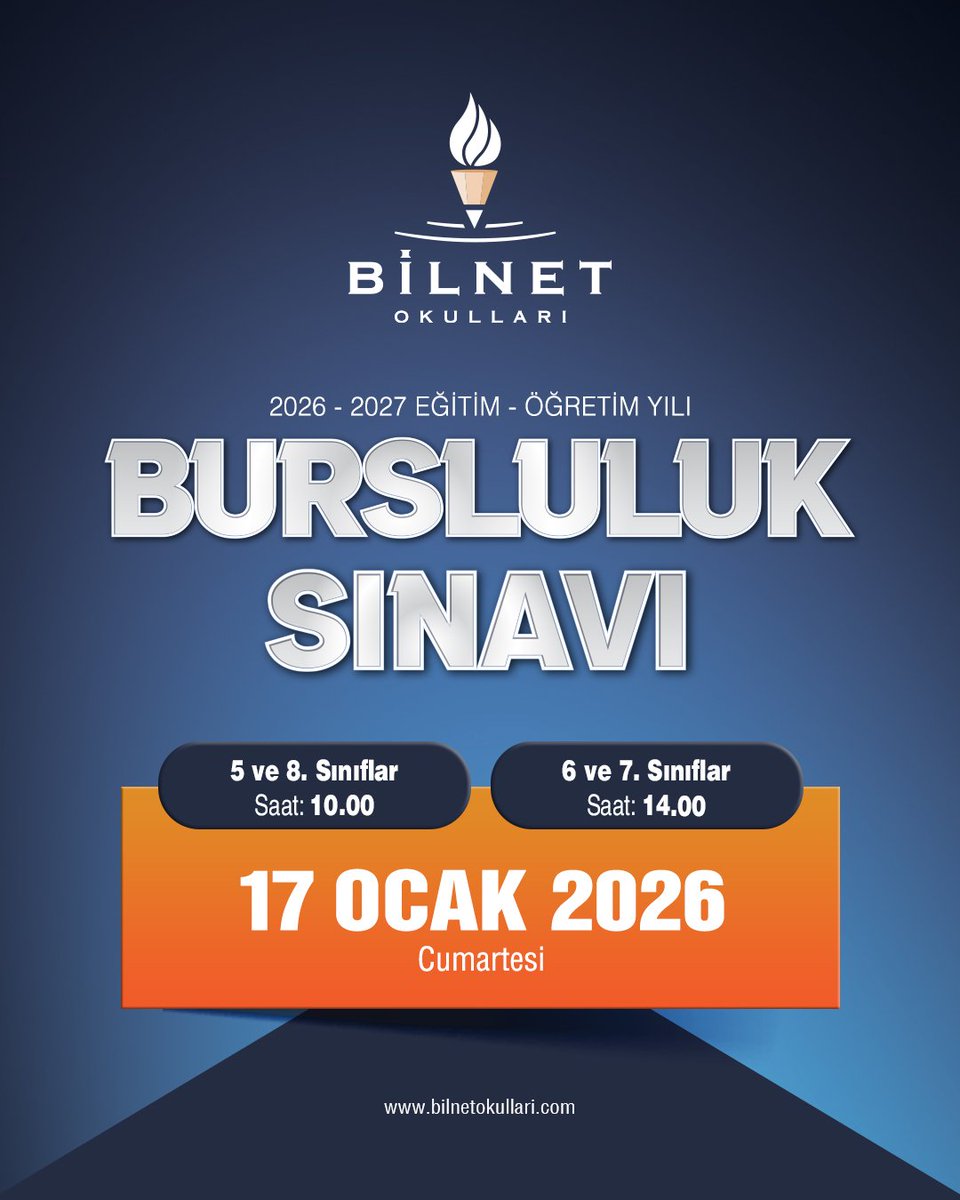 2026-2027 Eğitim-Öğretim yılı "Bilnet Okulları Bursluluk Sınavı” için profilde bulunan linkten başvuru yapabilirsiniz. Sınavlarda başarılı olan öğrencilere, belirlenen oranlarda eğitim bursu verilecektir.

#BilnetOkulları #BilnetSchools #BurslulukSınavı