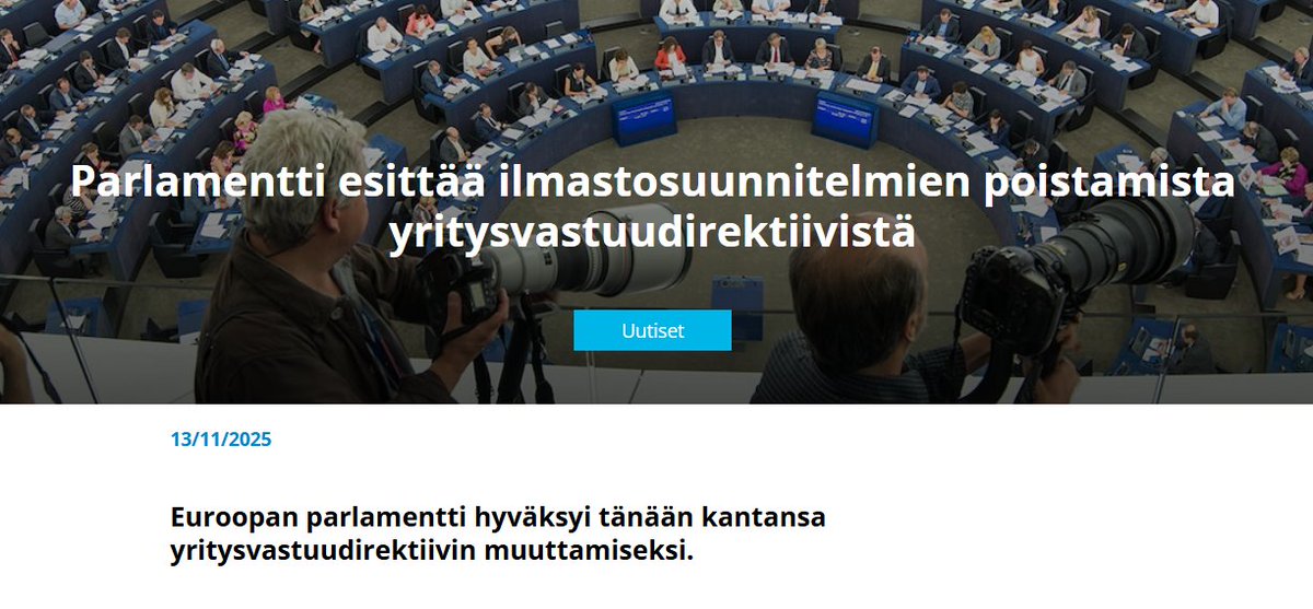 On sääli, ettei EU pysty velvoittamaan edes suuryrityksiä tekemään suunnitelmia #ilmastokriisi'n torjumiseksi.

Eikö ole riski, että firmat palaavat käyttämään mm. venäläisiä fossiilisia - ehkä <a href="/MikaAaltola/">Mika Aaltola</a> tai <a href="/PToveri/">Pekka Toveri</a> haluatte avata valintaanne?

finnwatch.org/fi/uutiset/par…