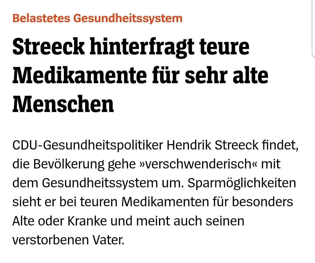 1998 war das Unwort des Jahres "sozialverträgliches Frühableben".

Mit der #CDU soll die damalige Kritik jetzt zu realer Politik werden.
Laut #Streek ist es Geldverschwendung alten Menschen teure Medikamente zu finanzieren.

Empathie ist tot.
/PM