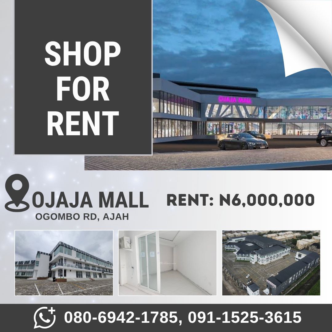 NavigatorRE_'s tweet image. Shop to let at Ojaja Mall on Ogombo Road. Spacious and modern with strong daily tlraffic.
Rent is ₦6m. Agency fee 5 percent. Legal fee 5 percent.
Call 080-6942-1785 or 091-1525-3615.

#OjajaMall #ShopToLet #OgomboRoad #LagosBusiness #CommercialSpace
