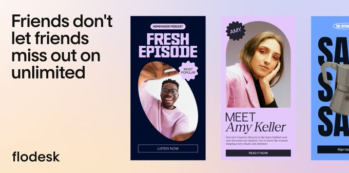 MomsWhoSave's tweet image. Unlimited emails. Unlimited subscribers. But not for much longer! ⏱️

Become a Flodesk member before 11/28 &amp;amp; lock in the best deal in email marketing before it’s gone!

PLUS, get 50% OFF your 1st year! 🥳

GO ➡️➡️ flodesk.com/c/GOSAVE

#bloggers #entrepreneurs #emailmarketing