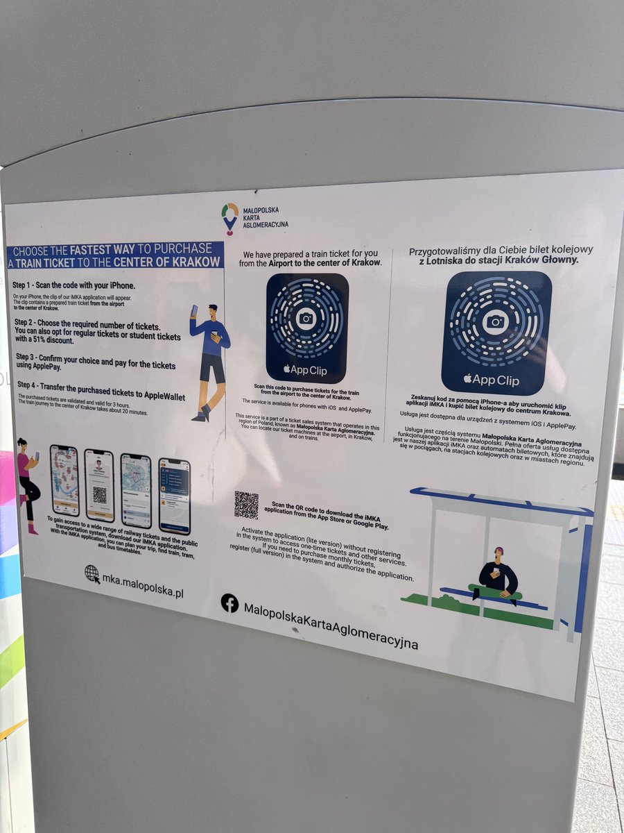 If you’re planning to travel from Krakow Airport to the city centre by express train, you can scan the App Clip on the platform and buy a ticket in seconds with Apple Pay. 

Tickets are currently PLN 20zł which is about £4.20 / €4.70 / $5.50.

(iPhone users only..)

#WCEU