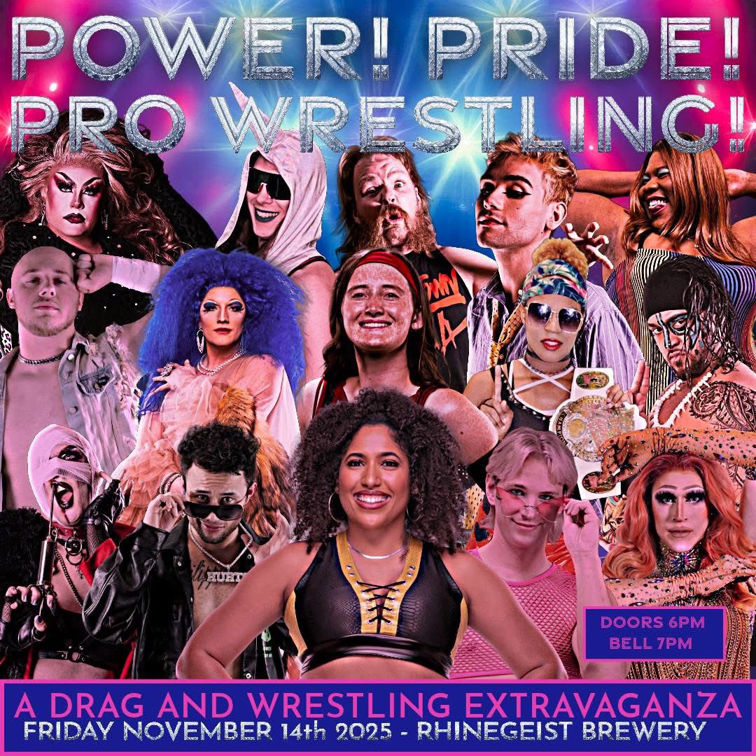 Cincy people get to Rhinegeist tonight because it’s time to queer that place up! 

Bring your dollar bills for both your drag performers and your wrestlers, and also bring canned/non-perishable goods to donate so they can be given to a local food bank!

It’s gonna be a fun night!