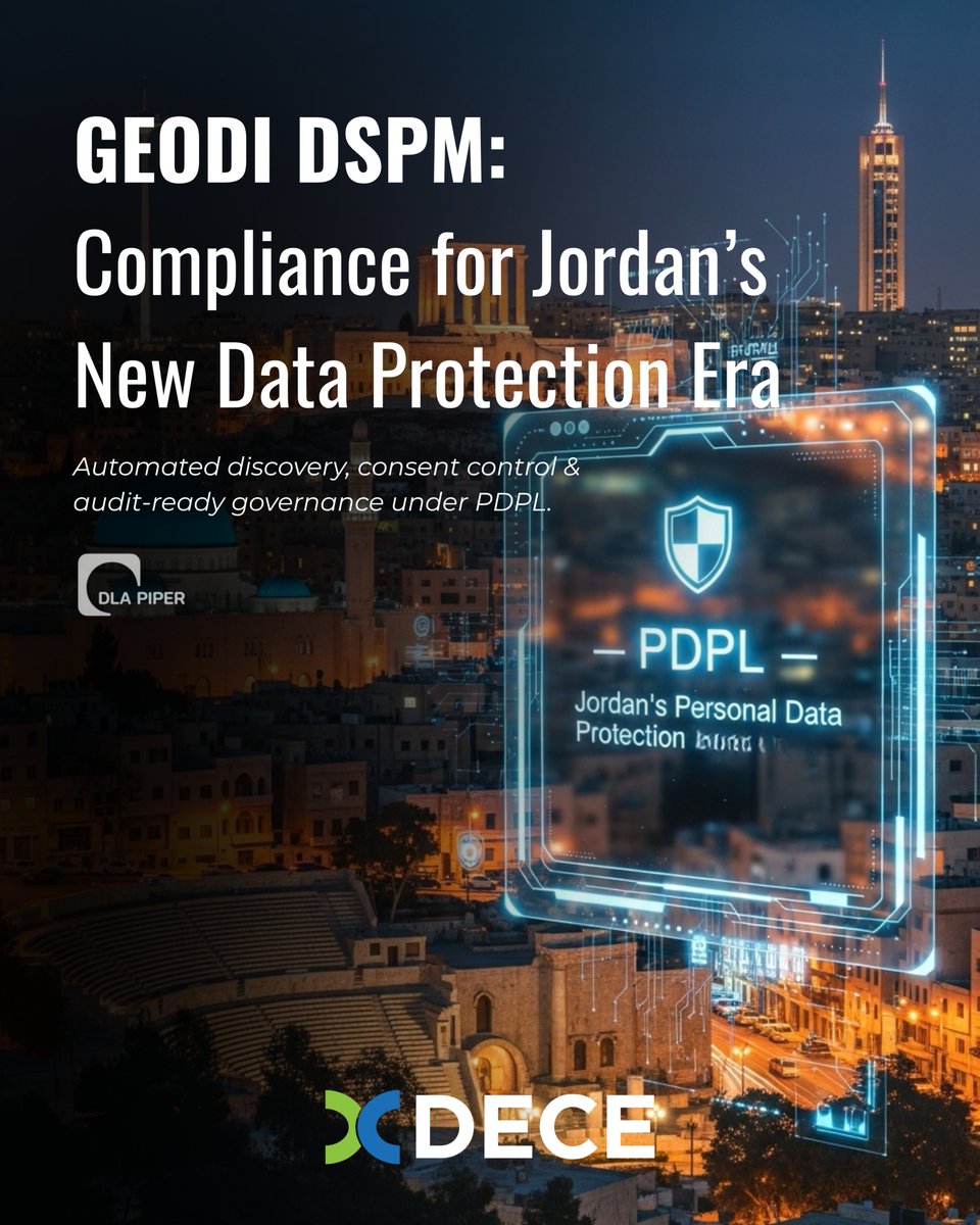 SoftwareDECE's tweet image. 🇯🇴 GEODI DSPM: Compliance for Jordan’s New Data Protection Era

Operate confidently in Jordan — and ensure your data practices are fully aligned with the PDPL.

#GEODI #DSPM #Jordan #PDPL #DataProtection #Compliance #AuditReady
