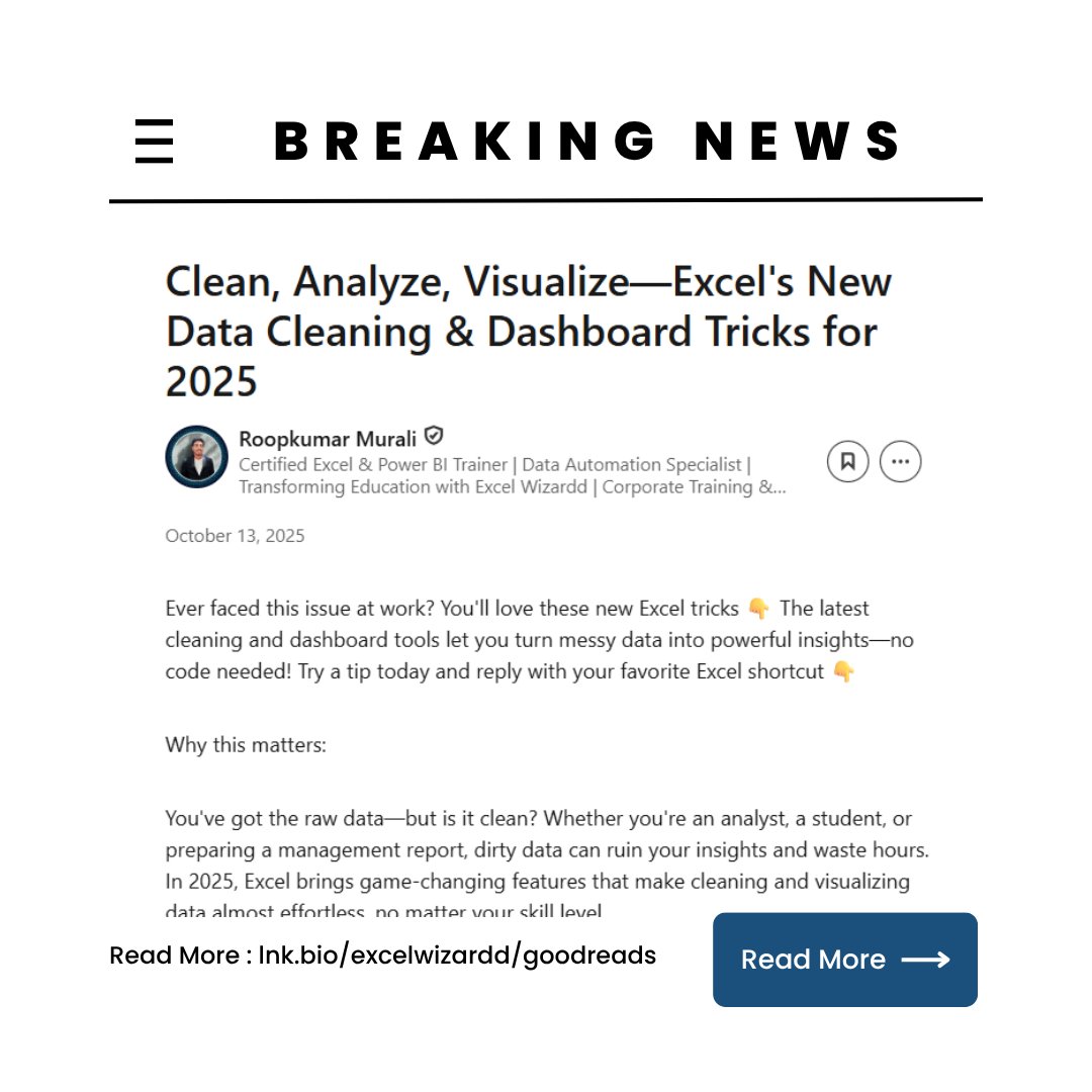 excelwizardd's tweet image. 💡 Every day, we share something new from the world of Excel — be it a tip, idea, or insight that makes you smarter at work.
 👇

🔗 lnk.bio/excelwizardd/g…

#ExcelTips #MicrosoftExcel #DataAnalytics #OfficeProductivity #ExcelWizardd