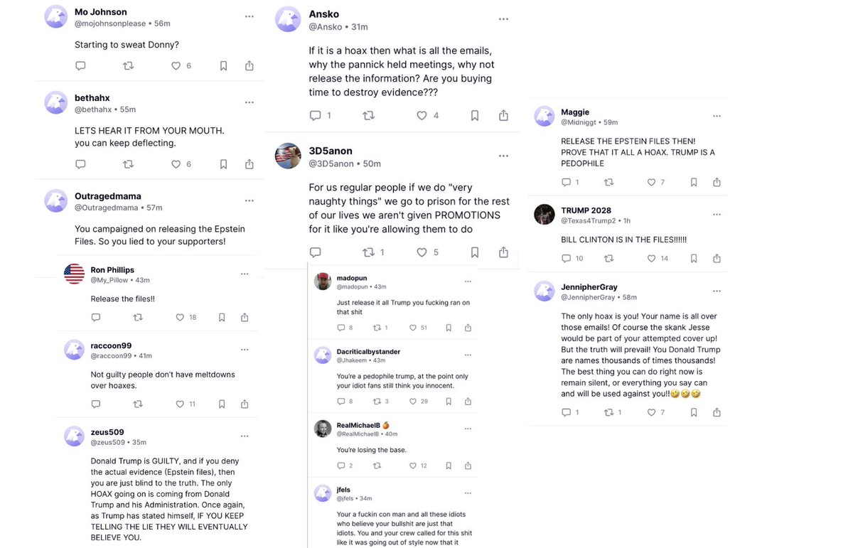 Donald Trump's Truth Social comments this morning show a base turning on its President. 

Wow.