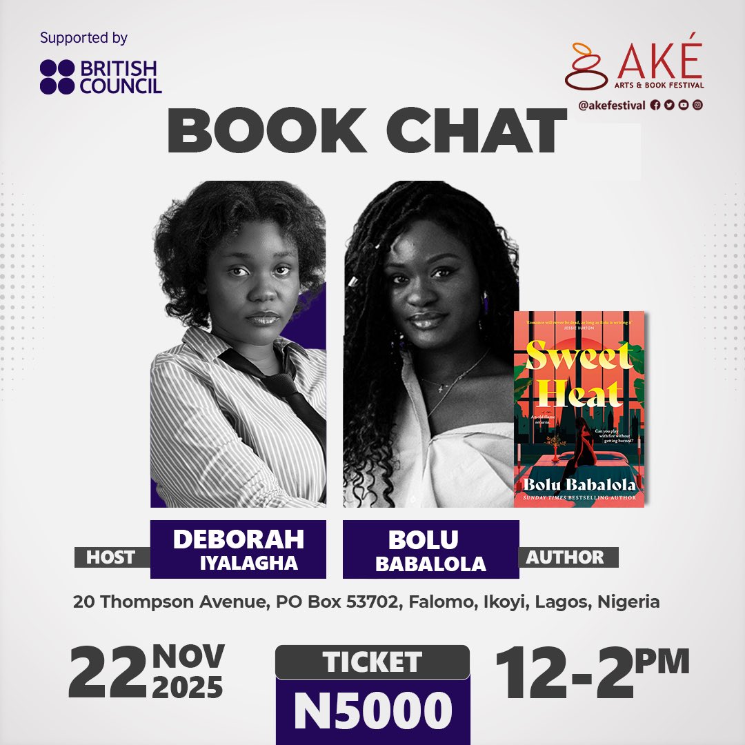 akefestival's tweet photo. Join the romconnoisseur Bolu Babalola (@BeeBabs ) for a lively conversation about her new book Sweet Heat with Deborah Iyalagha (@debi_eee ) at @ngbritish.

Get ready for insights, laughs and all the romance you can handle! ✨

Get your tickets here: https://t.co/wOtAAZqXWa https://t.co/Lbqmjkbj24