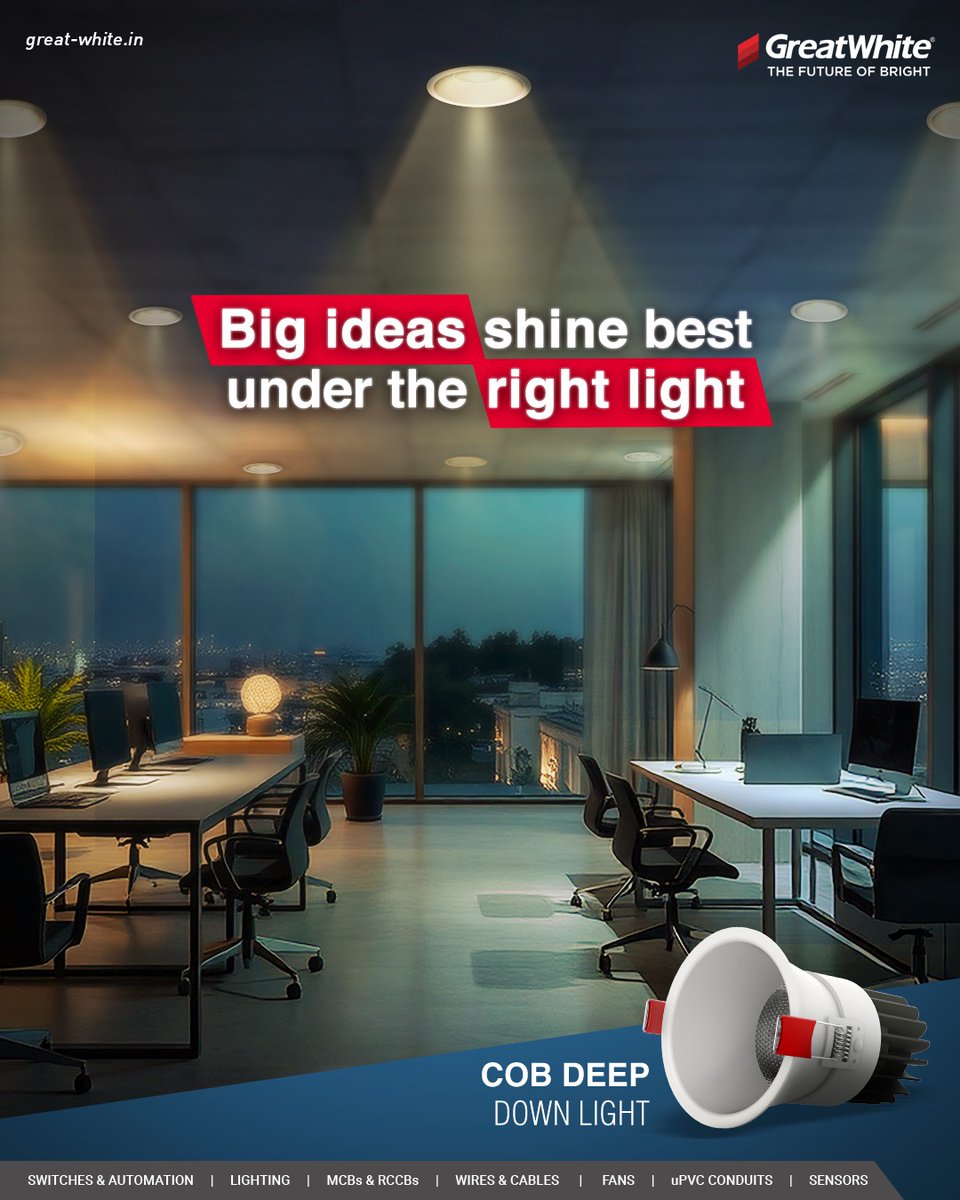 GreatWhiteIndia's tweet image. Great ideas deserve great lighting.​

With LumaPro LED, your workspace stays brighter, smarter and more focused, just like you.

#COBLight #LightingDesign #SmartLighting #InteriorInspo #AmbientVibes #ModernSpaces #BrightIdeas #LuxuryLighting #GlowUp #LumaPro #GreatWhite