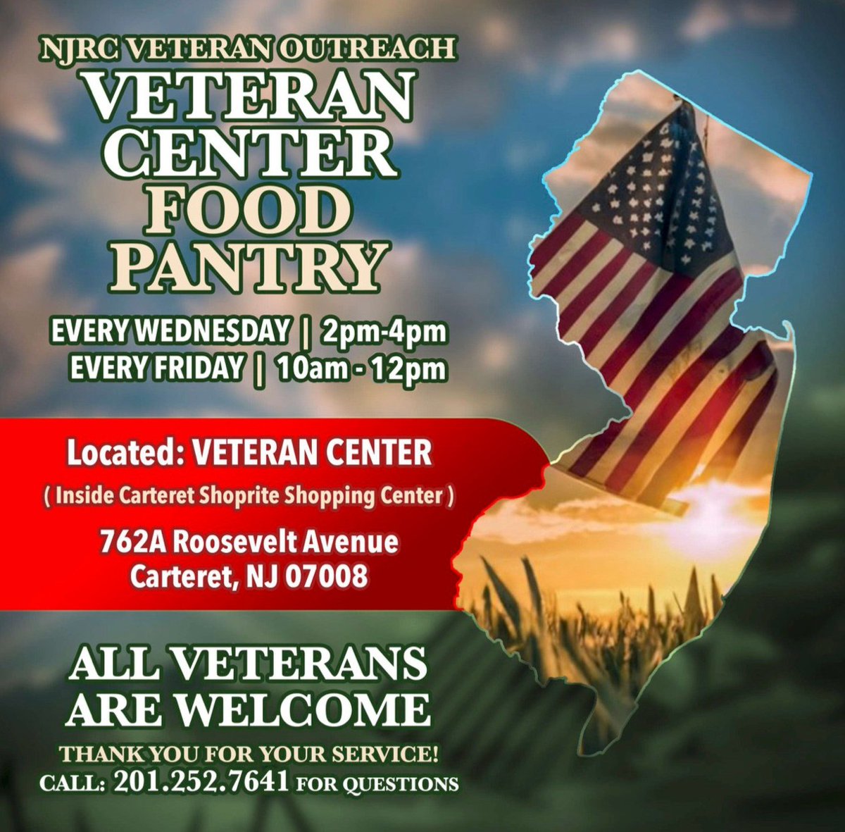 #Fridays, 10am-2pm, #NJRC #VeteransPantry: Serving veterans in need, w/ 1 in 3 facing legal issues. Offer healthcare, legal aid, food support, housing referrals.
All Veterans &amp;amp; their families are welcomed. For veteran services, Contact Sharon 201.252.7641
 #TheyServedWeServe