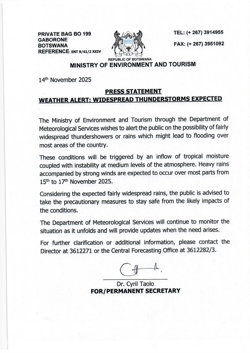 Be careful of extreme weather - Ministry of Environment and Tourism