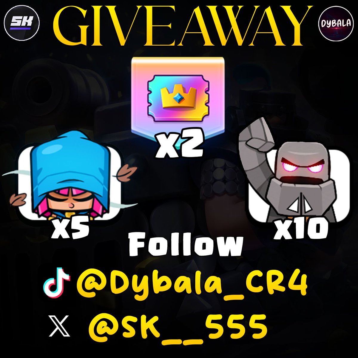 💎 MASSIVE SUPERCELL CREATOR GIVEAWAY 💎
🚨 2x PASS ROYALE
🚨 10x Golem Boat emote
🚨 5x Archer Hood emote
Follow <a href="/sk__555/">Code: sk555</a>
Follow <a href="/Dybala03_clash/">YouTube: Dybala_CR1</a> TikTok: tiktok.com/@dybala_cr4
Like ❤️ + ♻️ 
#GiftedBySupercell #SupercellPartner
Ends in 72 hours