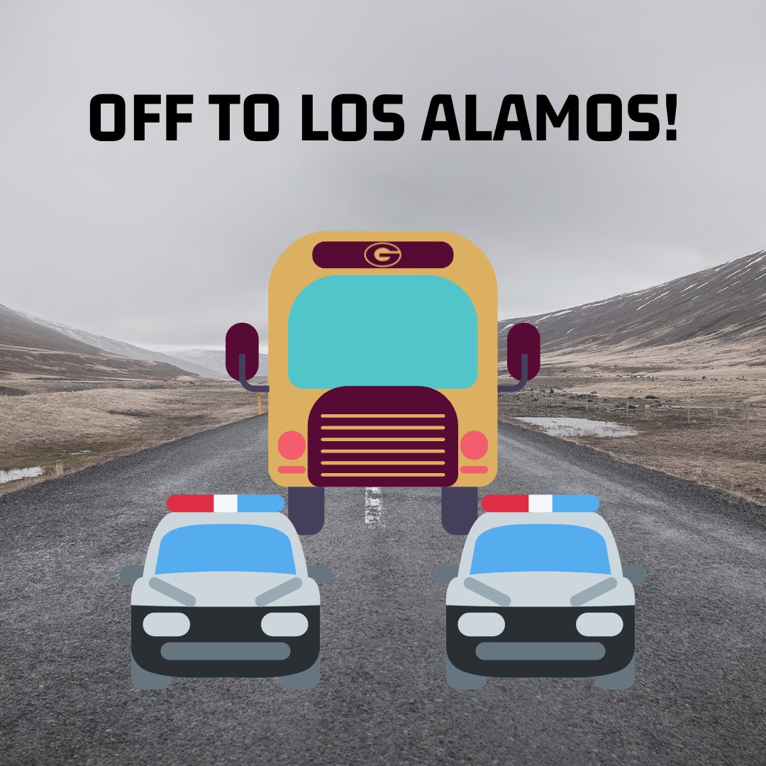 We're traveling to Los Alamos today for the 5A Quarterfinals! City of Anthony NM, Town of Anthony TX, and New Mexico State Police are coordinating a police escort for us! 

If you wish to send off your Panthers, we depart at 8 AM! #HailGadsden