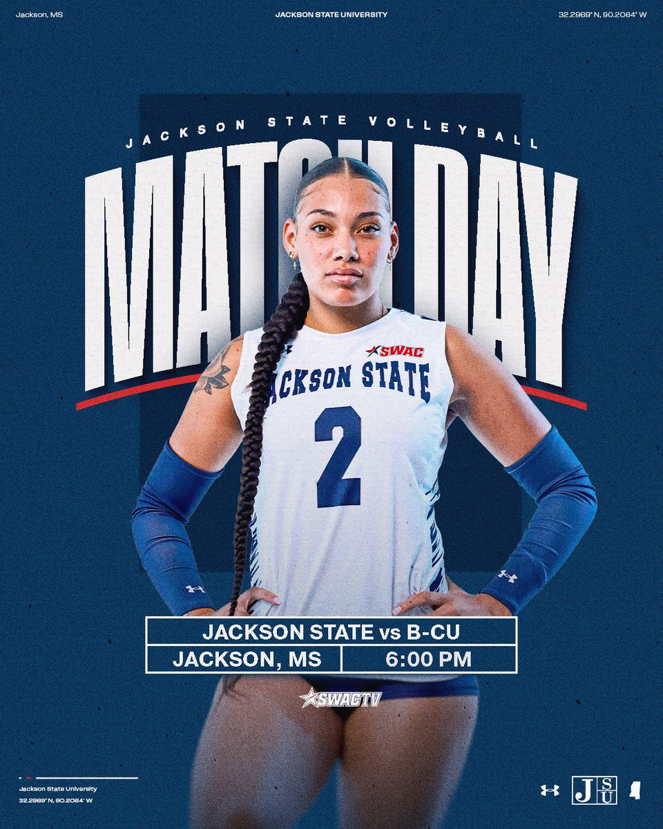 GoJSUTigersVB's tweet image. 🏐GAME DAY🏐

🆚: Bethune-Cookman
📍: Jackson, MS
🏟️: Lee E. Williams AAC
⏰: 6 pm 
📊: shorturl.at/3PCKs
💻: tv.swac.org

#THEEiLove | #GoJSUTigersVB🐅