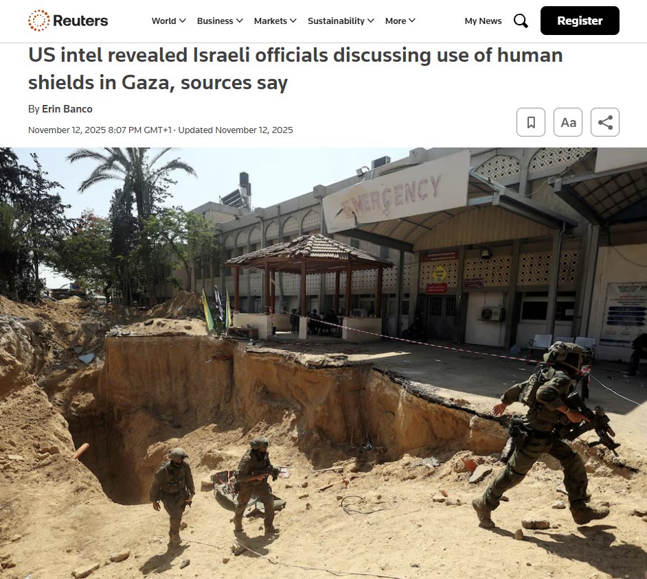 TheCitizensCane's tweet image. L&apos;intelligence U.S.A. conferma che Israele ha usato i palestinesi come scudi umani a Gaza, facendoli addentrare per primi nei tunnel minati di Hamas.

#IsraelIsATerroristState
#IsraelEnemyOfHumanity