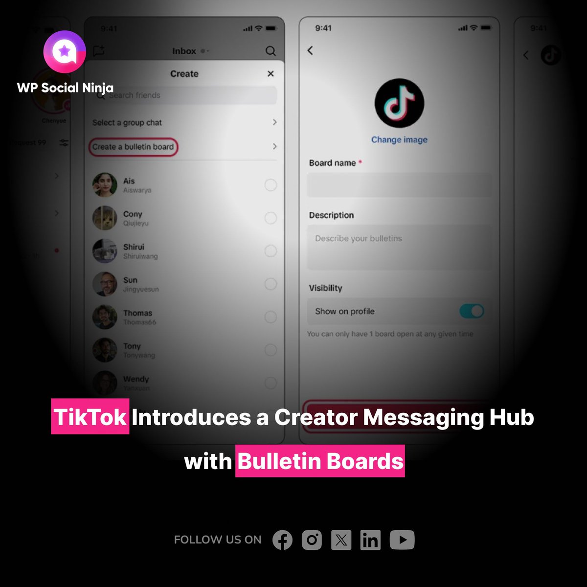 WPSocialNinja's tweet image. TikTok is introducing a new way for creators to stay connected with their audience through Bulletin Boards. It works like a broadcast space where you can share quick updates, photos, or videos, and your followers get notified instantly. 

#TikTokUpdate #CreatorTools