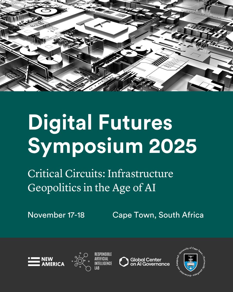 Everyone’s talking about access to AI models and data, but what about the infrastructure behind them?

Next week, the #DigitalFuturesSymposium2025, hosted by New America's <a href="/PlanetaryPol/">Planetary Politics</a>, explores AI’s physical substrates and how to democratize access.

🌐 go.newamerica.org/infrastructure…