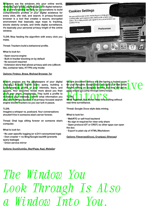 Privacy isn't a solo sport. glitcharmour.org exists to bring practical privacy to everyone. 

We're at <a href="/web3privacy/">Web3Privacy Now</a> Cypherpunk Congress with some zines. Come chat, grab one, share it. (Each one also comes with stickers :P)

We're all better protected together