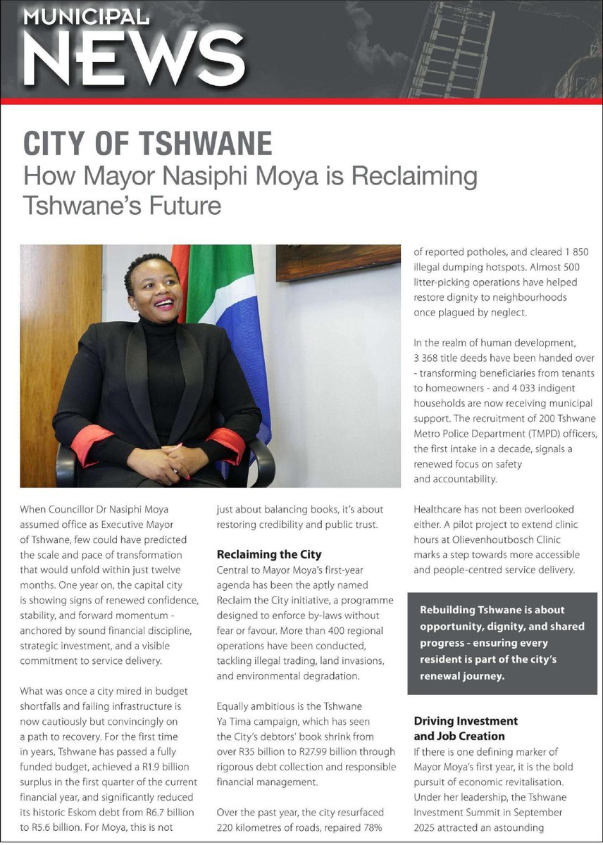 Read how Executive Mayor <a href="/nasiphim/">Dr Nasiphi Moya</a> is reclaiming Tshwane's future: 

👇🏼