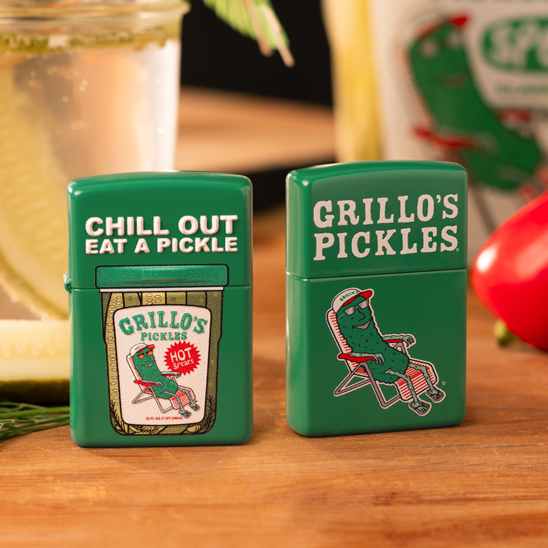 Zippo's tweet photo. Cold pickles, hot stuff. 🔥

Shop the new Zippo x @GrillosPickles lighter now 👉 https://t.co/ElgKcT1q8R

#Zippo #Grillos #ZippoxGrillosCollab https://t.co/6VTbDQq09C