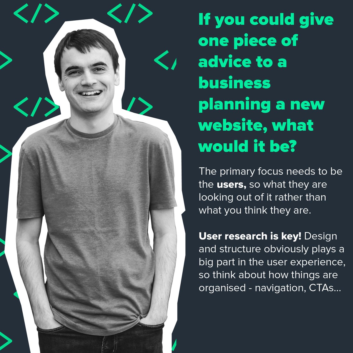 eonmedia's tweet image. Mike is our Senior Developer, and we asked him a couple of questions about what makes a website successful🖥️

Check out his answers💡

#Website #WebsiteDevelopment #UI #UX