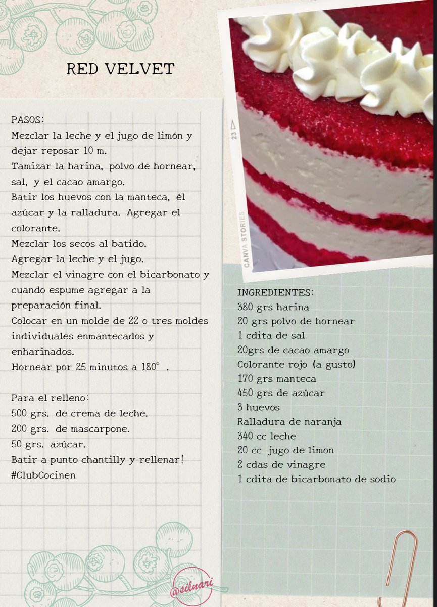 Silnari's tweet image. La receta impresa de hoy es: Red Velvet!

Sexta entrega para que descargues y te armes la colección.
#ClubCocinen
