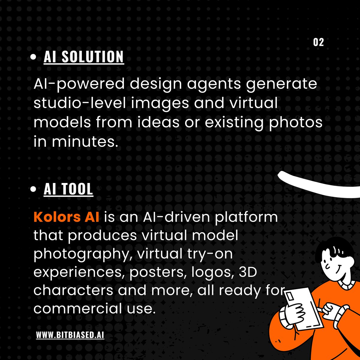 BitBiasedAI's tweet image. ⚡ Transform your fashion visuals without photoshoots.
With Kolors AI, generate virtual models, try-ons, product photos, posters, and even 3D characters, ready for commercial use straight out of the platform.

#KolorsAI #EcommerceAI #VirtualTryOn #FashionTech #BitBiasedAI