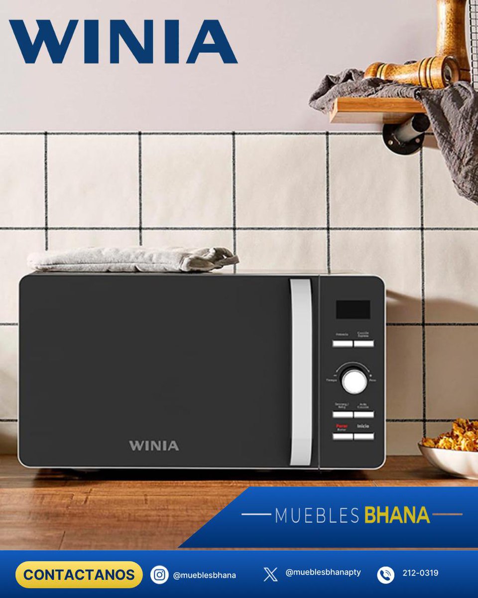 Un complemento especial para tu cocina! Horno de microondas Winia KOS-61HW con una potencia de 1100 w, 5 niveles de potencia y 6 opciones para auto cocción; función de descongelado, mantener alimentos calientes, inicio programado y seguro para niños. 
#BhanaMejoresPrecios