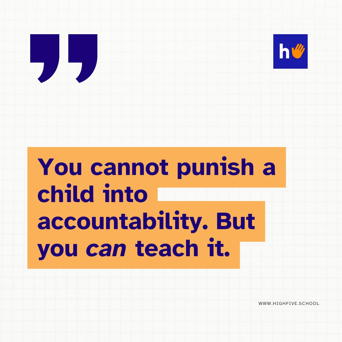 HighFiveK12's tweet photo. You can't punish a child into accountability. You have to teach it

Punishment asks "what's my penalty?" Accountability asks "how do I repair the harm?"
One creates resentment, the other creates growth. We believe in teaching kids how to make it right.

What are your thoughts? 👇 https://t.co/8WYsxkl4zT