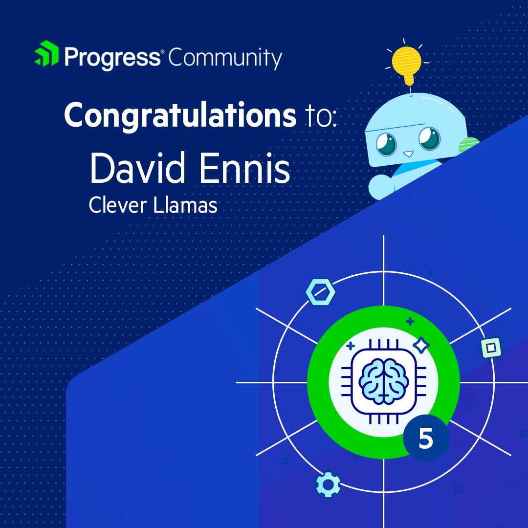 MarkLogic's tweet image. Congratulations to David Ennis for making it up to Level 5 in the Progress Community! 

prgress.co/3YeGSRX

#ProgressUC