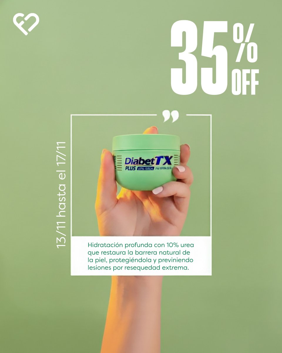 farmacenterpy's tweet image. Cuidá tu piel con diabetes con la crema ideal 🧴✨
Llevalas con 35% off en nuestras sucursales.