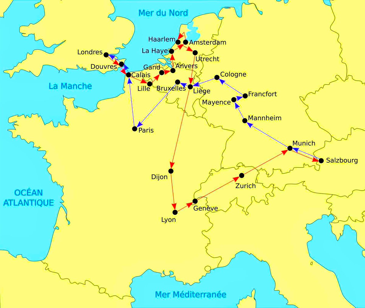 amazingmap's tweet image. Map of Mozart’s European tour from 1763 to 1766