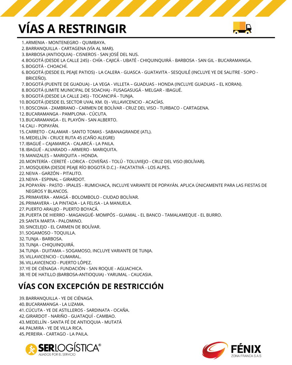 Fenix_ZF's tweet image. 🚛 ¡Atención transportadores!

#MovilidadResponsable #RestricciónVehicular #SerlogísticaOTM #FénixZonaFranca #LogísticaSegura