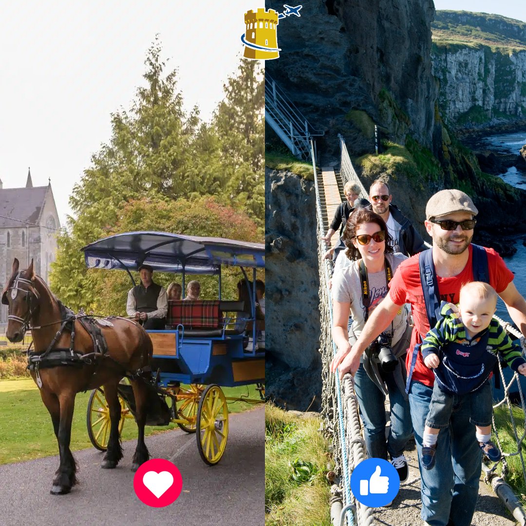 #thisorthat for you: Would you rather take a ride in a Jaunting Car or dare to cross Carrick-a-Rede Rope Bridge? Let us know with an emoji in the comments! ⬇️

#ireland #thingstodo #travel #travelinspo #irelandtours #ｔｇｉｆ