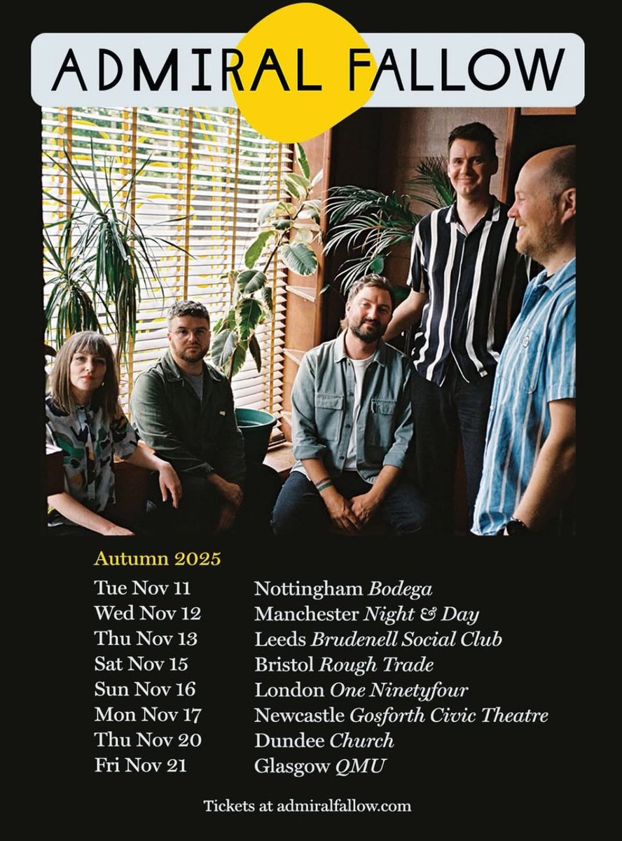 A big thanks to all who came to see us in Nottingham, Manchester and Leeds. Our tour continues tomorrow night <a href="/RoughTrade/">Rough Trade</a> Bristol before heading to LonDon on Sunday. Come and say hello. AFx

admiralfallow.com/shows