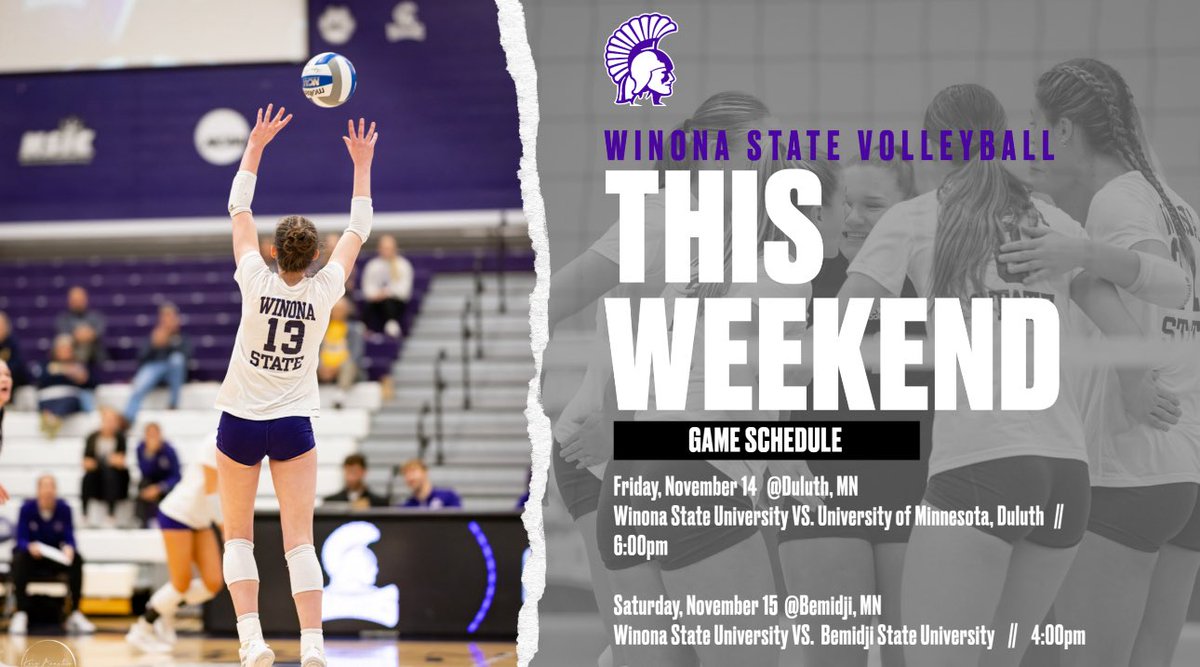 WinonaStateVB's tweet image. Tonight, your Warriors take on the University of Minnesota Duluth, and tomorrow they hit the road to face Bemidji State. These are the final two matchups of the regular conference season—let’s make it a great weekend! Roll Warriors!😈👏🏻

#warriors #travel #purppurp