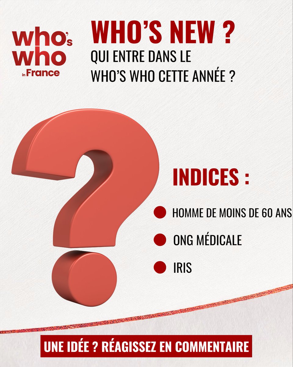 ❓ Who’s New ? Selon nos indices, quel président d’ONG médicale entre dans le Who’s Who cette année ? RDV en commentaire pour vos suggestions 
✨ Découvrez les Nouveaux Entrants au WHO'S WHO 2026 le 17 novembre