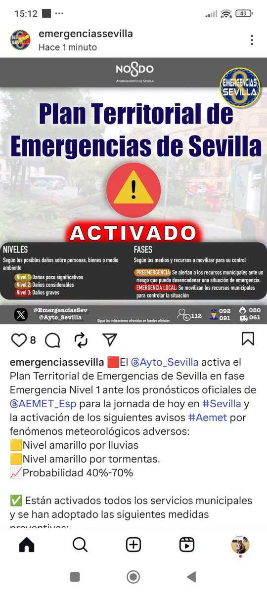 <a href="/RFAF/">RFAF</a> espero que la federación suspenda la jornada de fútbol de hoy... en caso de accidentes en los desplazamientos a los partidos de menores de edad sin necesidad y con esta alerta.. seran ellos responden sables... en Sevilla esta cayendo una gran tromba de agua.. ahí lo dejo..