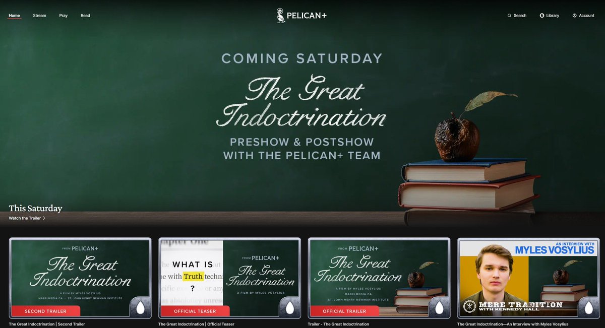 Exclusive on Pelican+, Saturday, November 15

"The Great Indoctrination" - what happened to education in the West and what we can do to reverse the trend

Pre-show: 6:30 pm ET
Premiere: 7:00 pm ET
Post-show: 8:15 pm ET

Links here:
app.pelicanplus.com/tabs/home/page…
