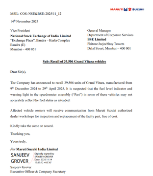 Maruti Suzuki Grand Vitara SUV recall news with fuel indicator issue