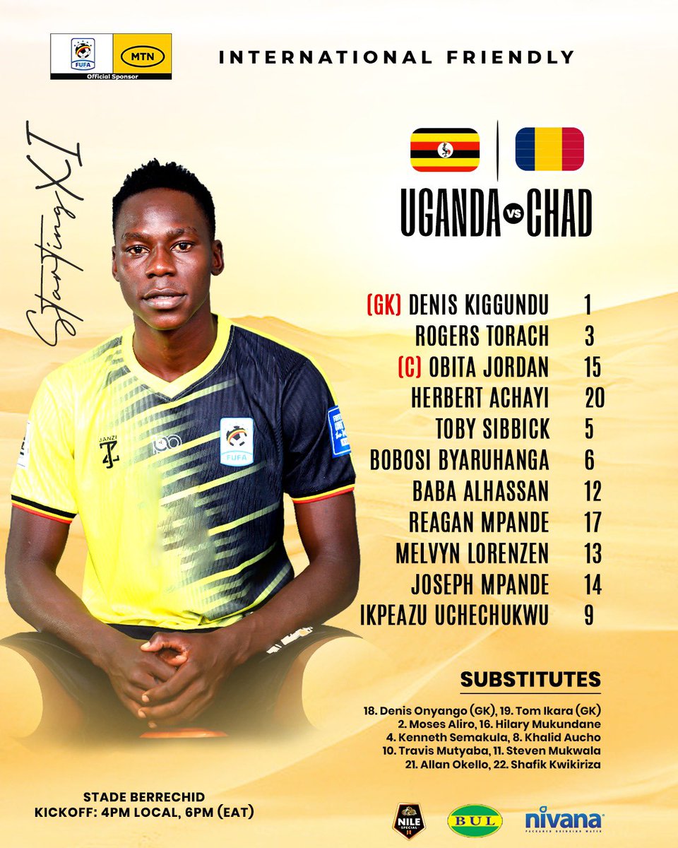 Uganda Cranes lineup to face CHAD