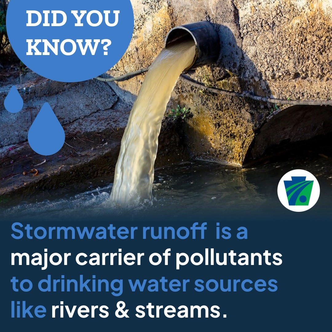 Did you know? Stormwater runoff is the #1 carrier of pollutants in rivers/streams (our drinking water sources), adding contaminants like motor oil, fertilizers, yard debris, animal waste &amp; litter into drains/waterways. More info on our anti-litter efforts: pa.gov/services/pennd…